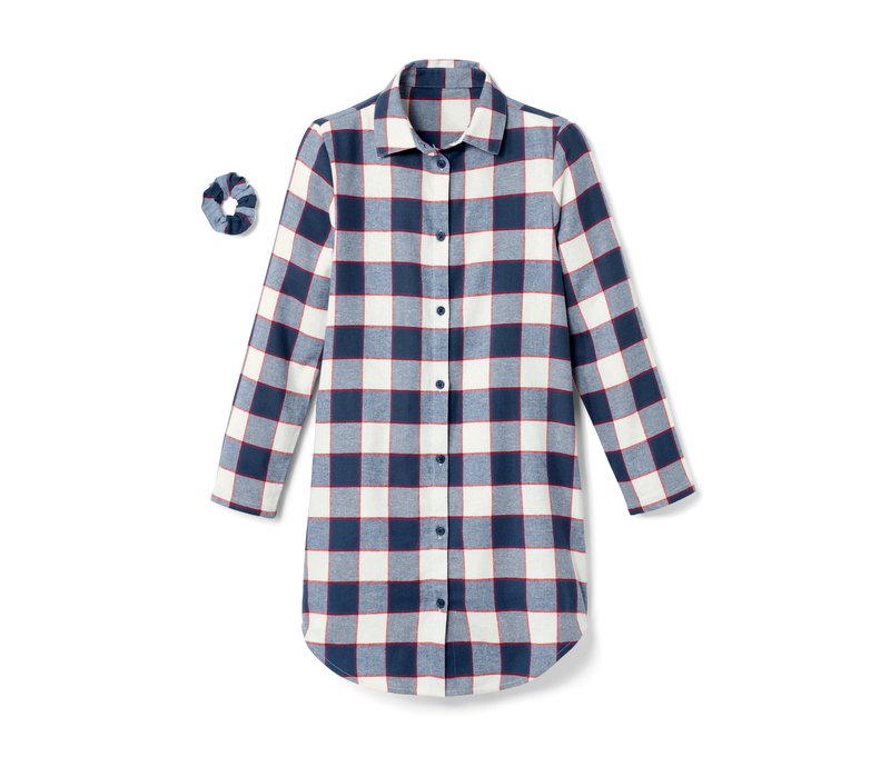 Tchibo - Kinder-Flanell-Nachthemd - Mädchen - Gr. 122/128 - weiß/kariert