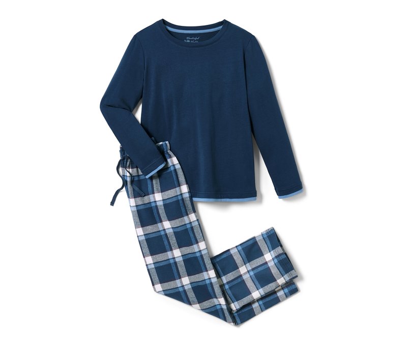 Tchibo - Kinder-Flanellpyjama - Jungen - Gr. 134/140 - dunkelblau/kariert