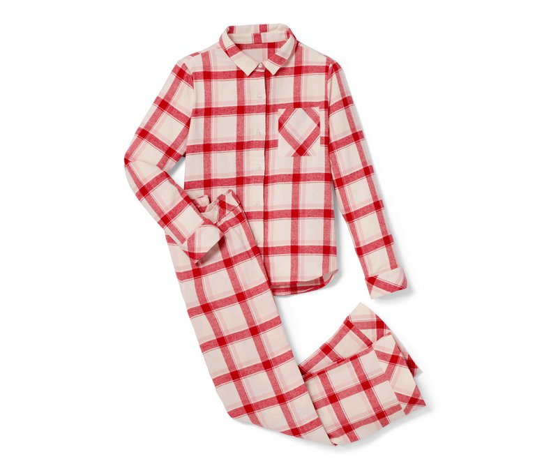 Tchibo - Flanell-Pyjama - Damen - Gr. 36 - weiß/kariert