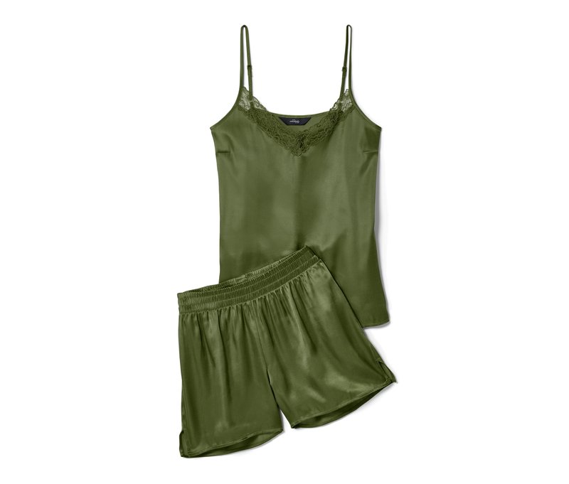 Tchibo - Satin-Shorty-Pyjama - Damen - Gr. 40 - olivgrün