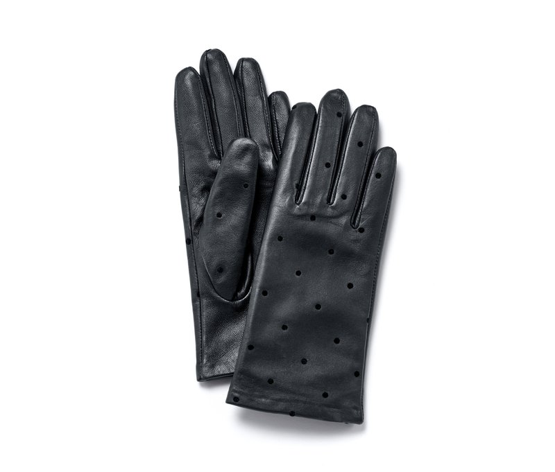 Tchibo - Lederhandschuhe mit Flockprint - Damen - Gr. 8 - schwarz/gepunktet