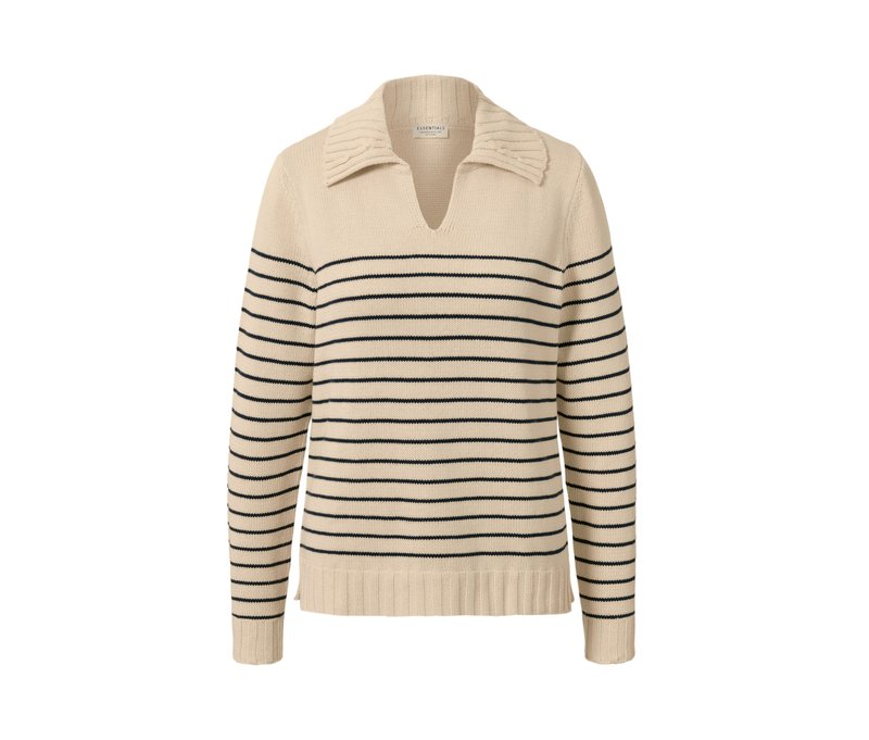 Tchibo - Strickpullover mit Polokragen - Damen - Gr. M - dunkelblau/gestreift