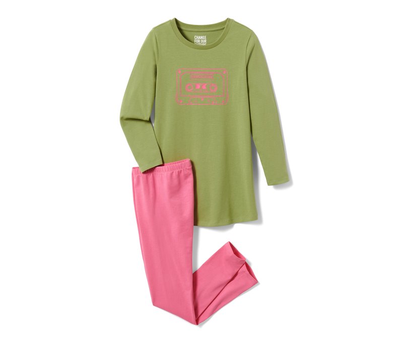 Tchibo - Kinder-Pyjama - Mädchen - Gr. 146/152 - olivgrün/print