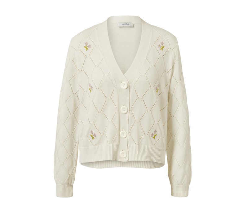 Tchibo - Cardigan mit Blumenstickerei - Damen - Gr. M - creme