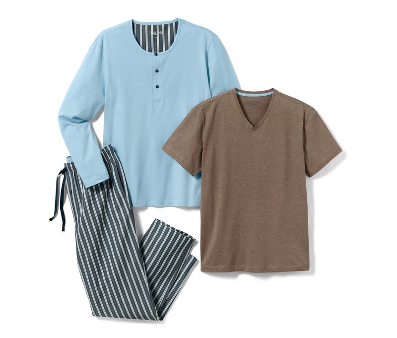 Tchibo - 3-teiliges Pyjama-Set - Herren - Gr. XXL - hellblau/gestreift