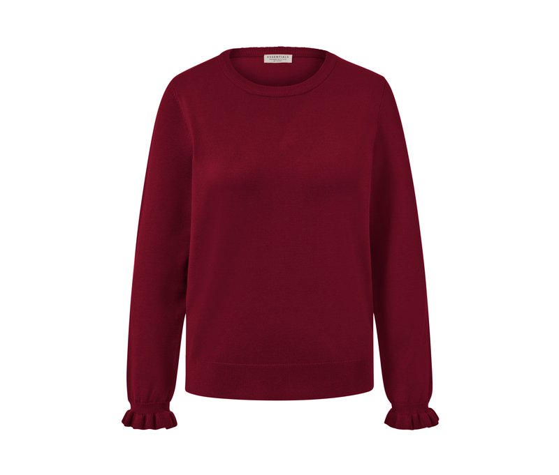 Tchibo - Feinstrickpullover mit Rüschendetail - Damen - Gr. L - bordeaux