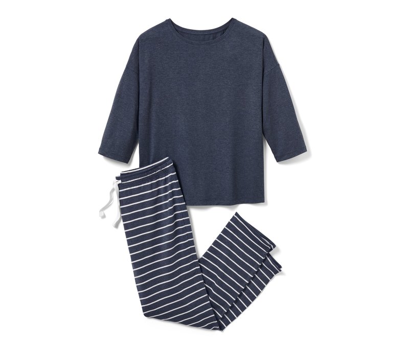 Tchibo - Pyjama - Damen - Gr. XL - weiß/gestreift