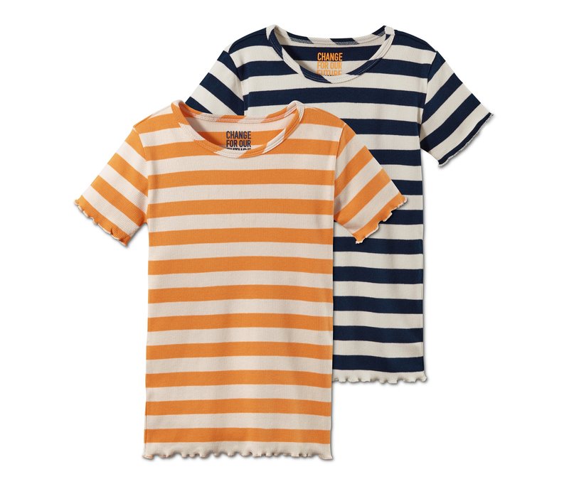 Tchibo - 2 Rippshirts - Mädchen - Gr. 146/152 - dunkelblau/gestreift