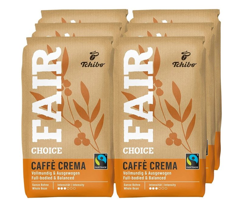 Tchibo - Fair Choice Caffè Crema - 6x 1 kg Ganze Bohne - Intensität: 3/6