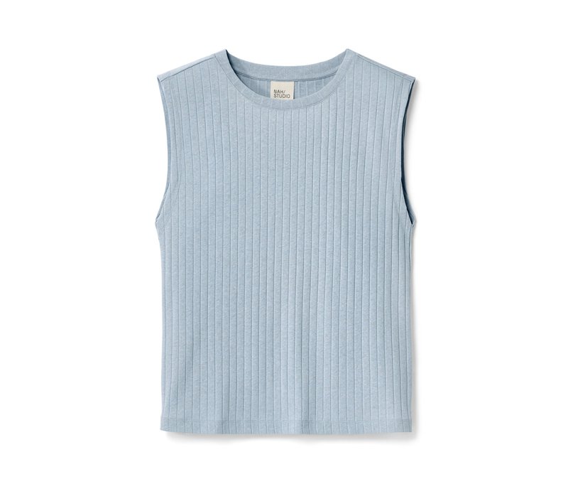 Nah/Studio Geripptes Shirt - Baumwoll-Hanf-Mix - Gr. L - blau