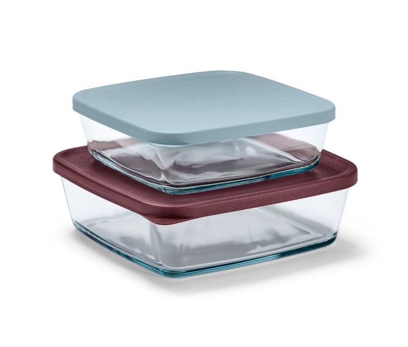 Tchibo - 2 Glas-Auflaufformen mit Deckel - hellblau