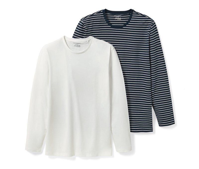 Tchibo - 2 Langarmshirts - Herren - Gr. M - dunkelblau/gestreift