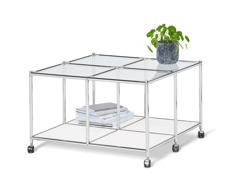 Tchibo - Couchtisch mit Rollen »Cn3« - 78x78x44,5cm - chrom - Metall / Glas / Metall