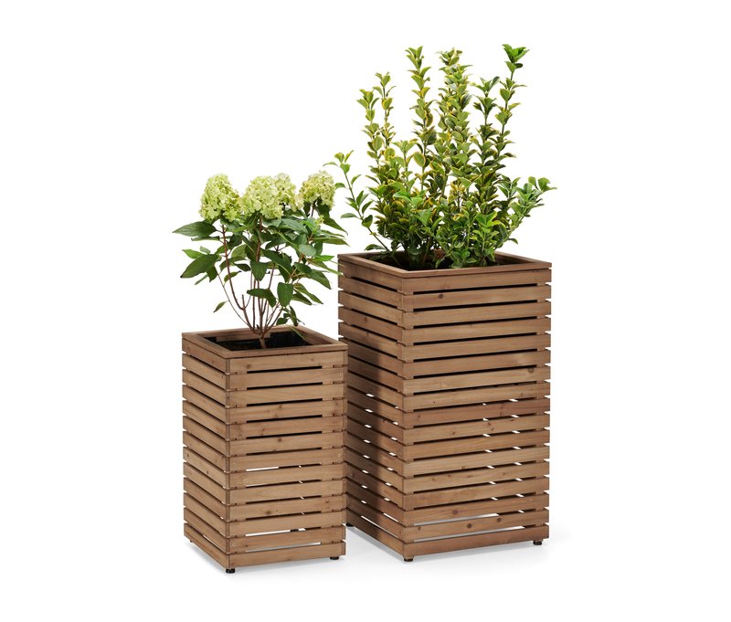 Tchibo - Pflanzsäulen-Set »Tinus« - 45x45x80cm - schwarz - Holz / Stahl / Polyethylen