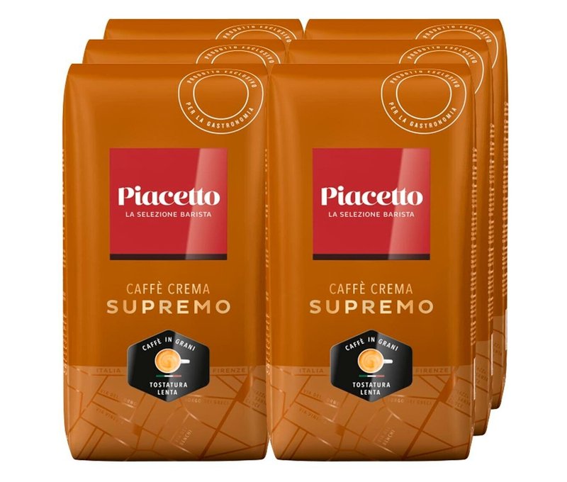 Piacetto Supremo Caffè Crema - 6x 1 kg Ganze Bohne - Intensität: 5/6