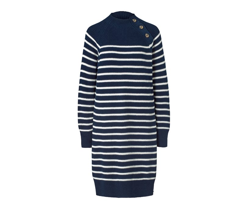 Tchibo - Gestreiftes Strickkleid mit Knopfdetail - Damen - Gr. XL - dunkelblau/gestreift