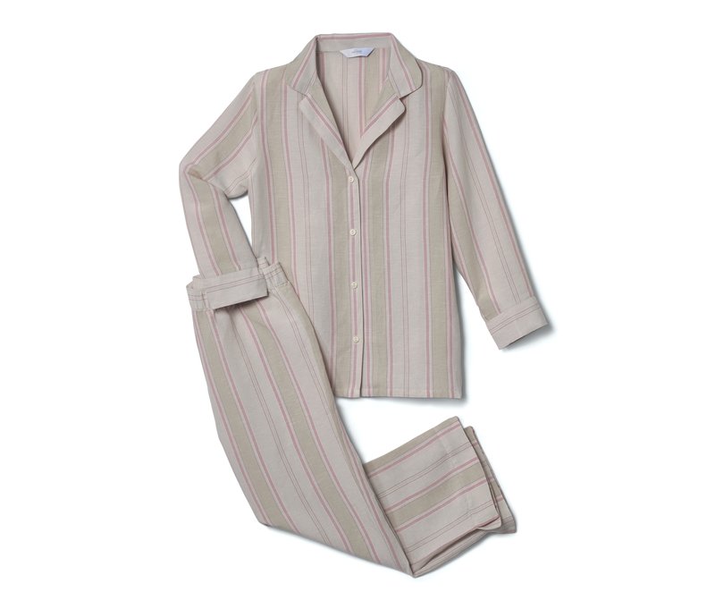 Tchibo - Leinen-Pyjama - Damen - Gr. 42 - weiß/gestreift
