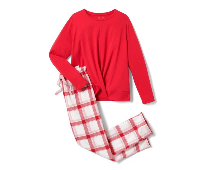 Tchibo - Kinder-Flanellpyjama - Mädchen - Gr. 146/152 - weiß/kariert