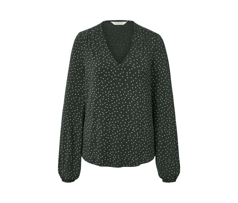 Tchibo - Gepunktetes Blusenshirt - Damen - Gr. L - dunkelgrün/gepunktet