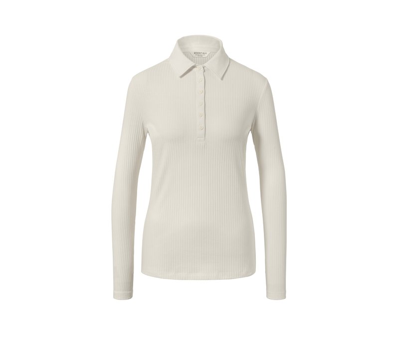 Tchibo - Geripptes Langarmshirt mit Polokragen - Damen - Gr. L - creme