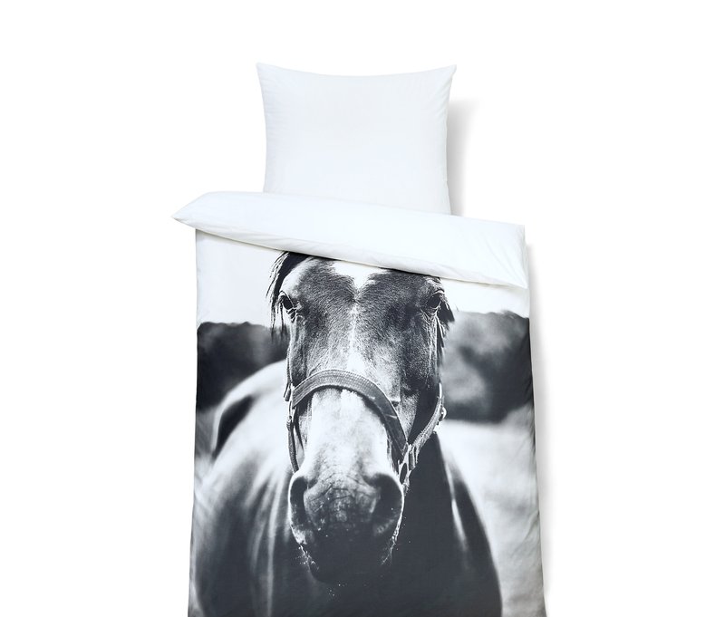 Tchibo - Perkal-Pferde-Bettwäsche - schwarz