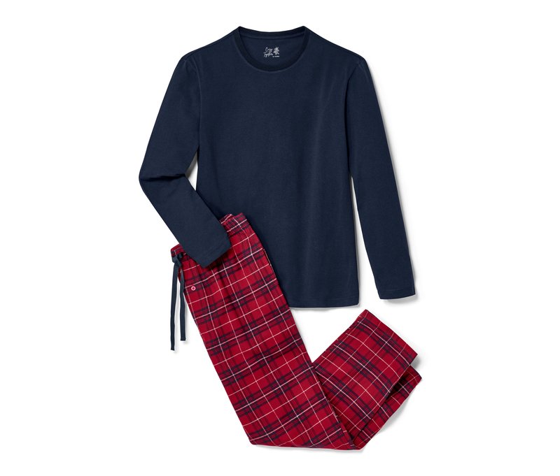 Tchibo - Herren-Pyjama mit Flanellhose - Herren - Gr. XXL - weiß/kariert