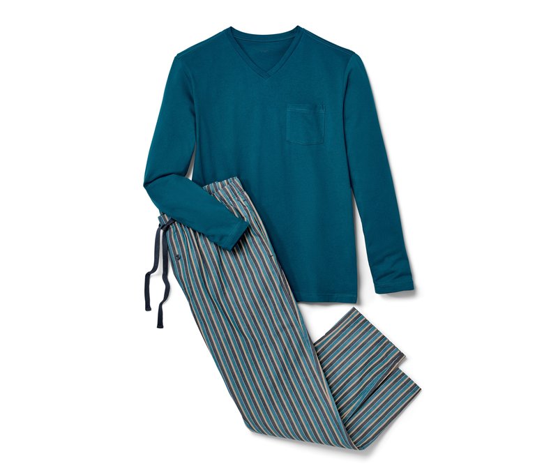 Tchibo - Pyjama mit gewebter Hose - Herren - Gr. M - petrol/gestreift