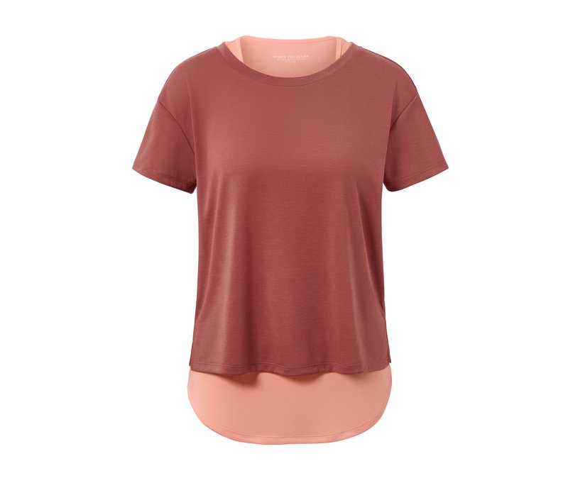Tchibo - 2-in-1-Kurzarm-Sportshirt - Damen - Gr. XL - apricot