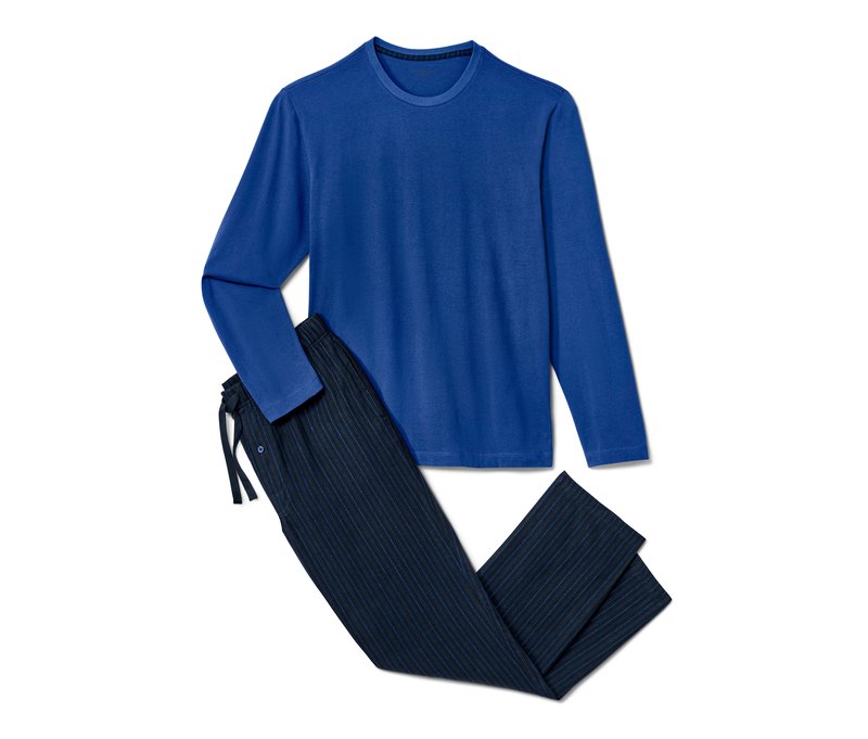 Tchibo - Herren-Pyjama mit Flanellhose - Herren - Gr. XL - blau/gestreift