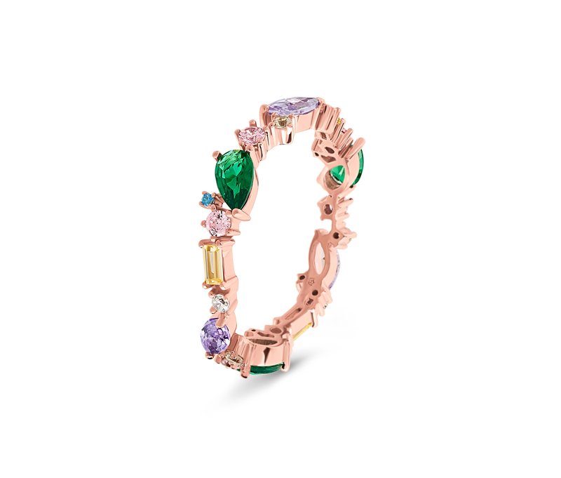 Tchibo - 925 Silber Ring mit »Multicolor Cluster« Steinen - Damen - Gr. 20 - gold