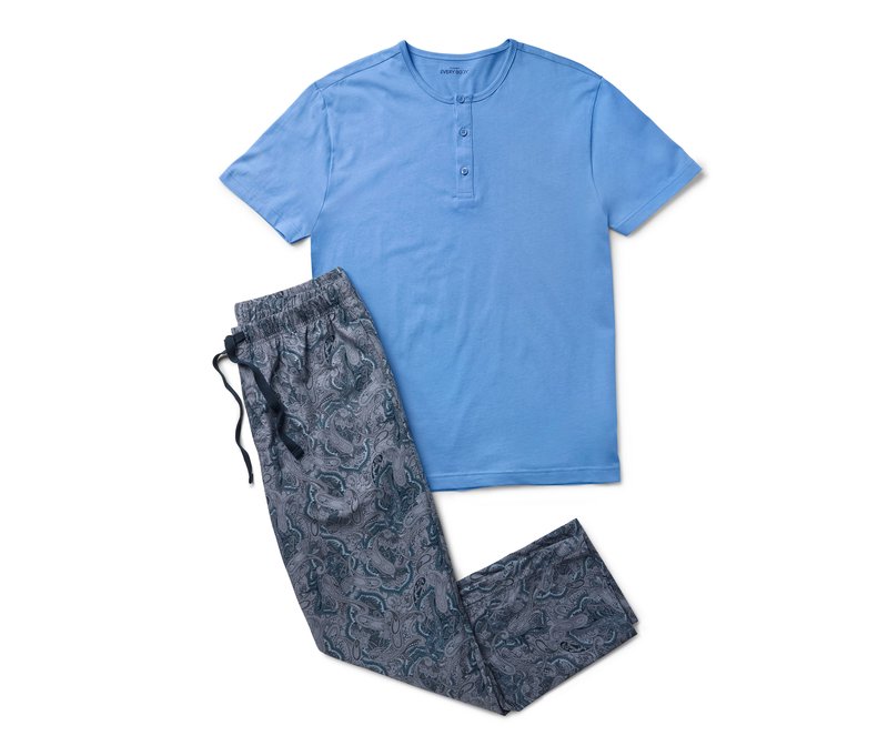 Tchibo - Pyjama-Set mit gewebter Hose - Herren - Gr. L - dunkelblau/paisley