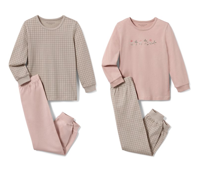Tchibo - 2 Kinder-Pyjamas - Mädchen - Gr. 122/128 - beige/kariert