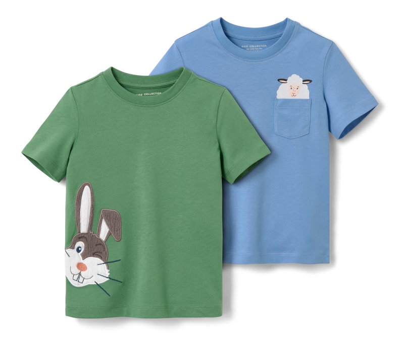 Tchibo - 2 Kinder-T-Shirts mit Applikation - Jungen - Gr. 122/128 - grün