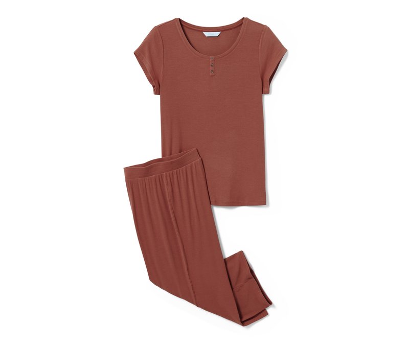 Tchibo - Pyjama aus Rippe - Damen - Gr. L - terrakotta