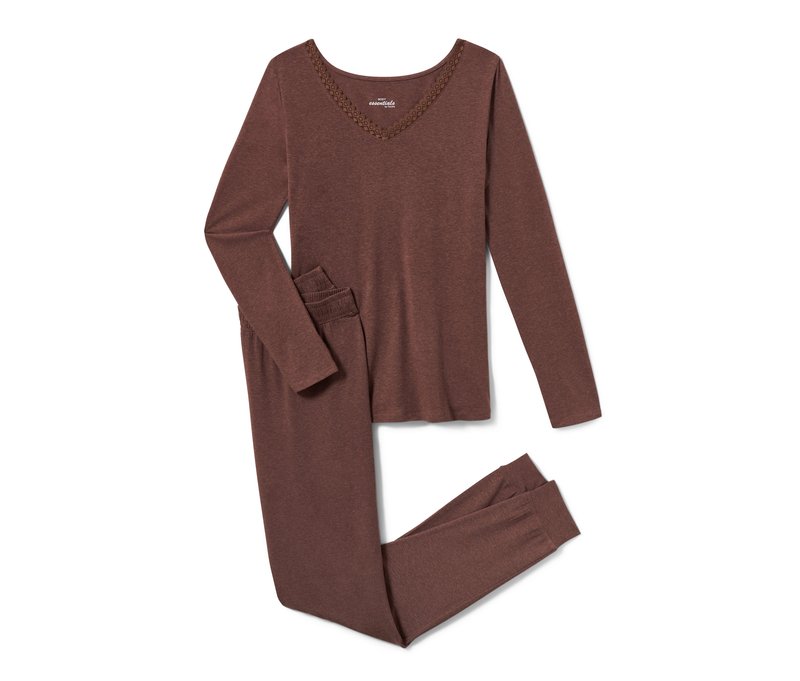 Tchibo - Pyjama mit Spitze - Damen - Gr. S - braun