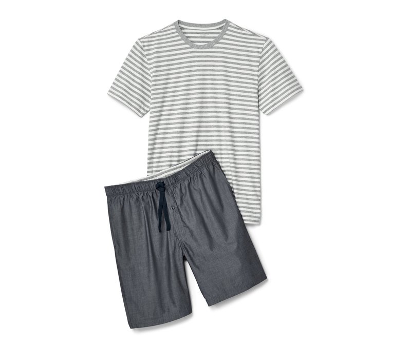 Tchibo - Shorty-Pyjama mit gewebter Hose - Herren - Gr. L - dunkelblau/gestreift