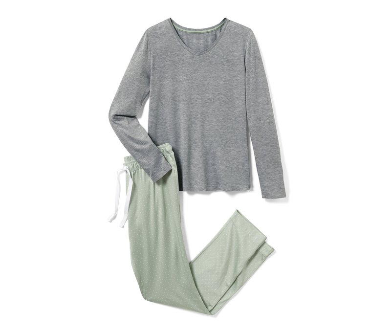 Tchibo - Pyjama mit Webhose - Damen - Gr. XL - weiß/gepunktet