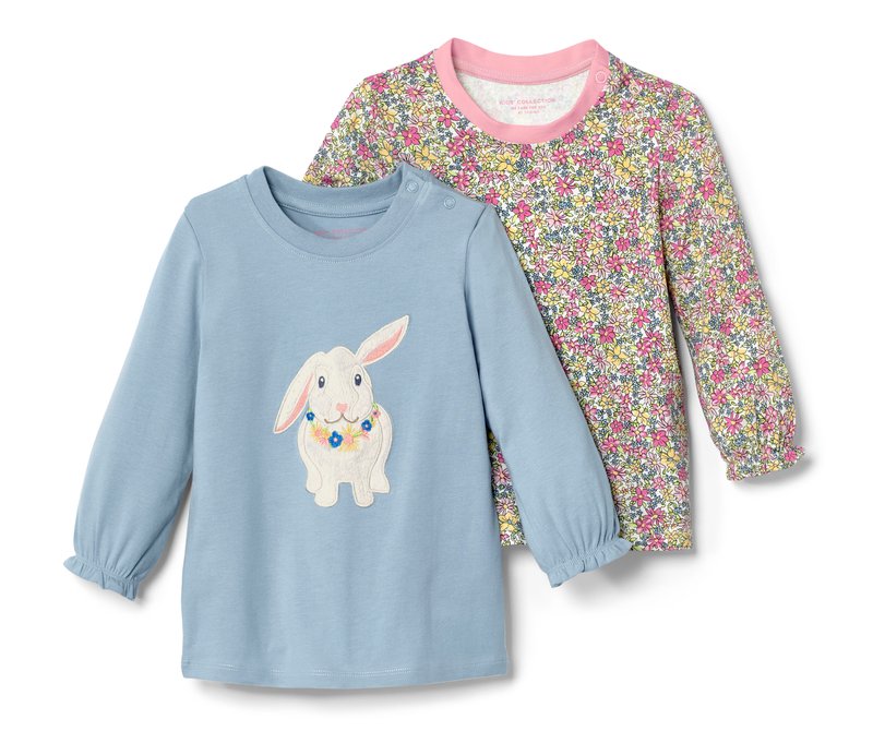 Tchibo - 2 Kleinkind-Langarmshirts - Mädchen - Gr. 98/104 - hellblau/geblümt