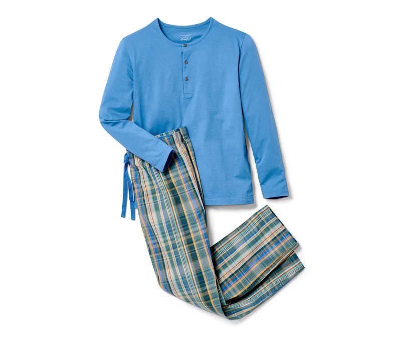 Tchibo - Pyjama mit gewebter Hose - Herren - Gr. L - khaki/kariert