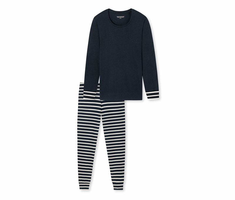 Schiesser Pyjama-Set - Damen - Gr. 40 - dunkelblau