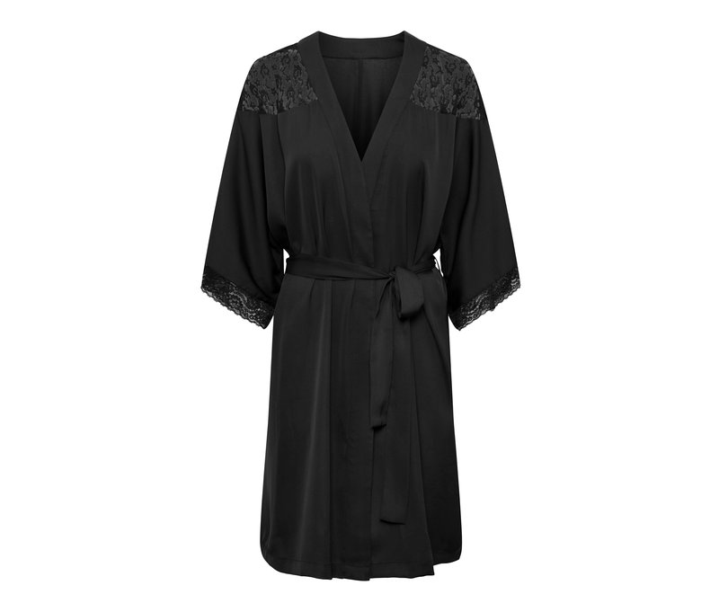 Tchibo - Morgenmantel mit Spitze - Damen - Gr. M - schwarz