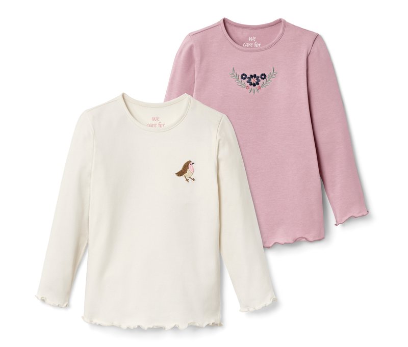 Tchibo - 2 Langarmshirts - Mädchen - Gr. 122/128 - weiß/gestreift