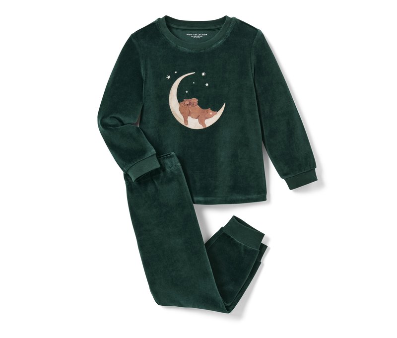 Tchibo - Kinder-Nicki-Pyjama - Herren - Gr. 134/140 - dunkelgrün/print