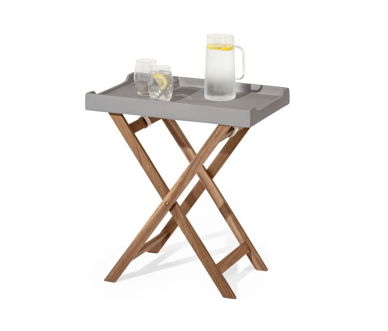 Tchibo - Tabletttisch mit Polyzement-Tablett - 55x35x60cm - hellgrau - Akazienholz / Polyzement / Stahl