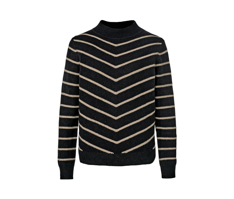 Tchibo - Gestreifter Strickpullover mit Stehkragen - Damen - Gr. XL - schwarz/gestreift