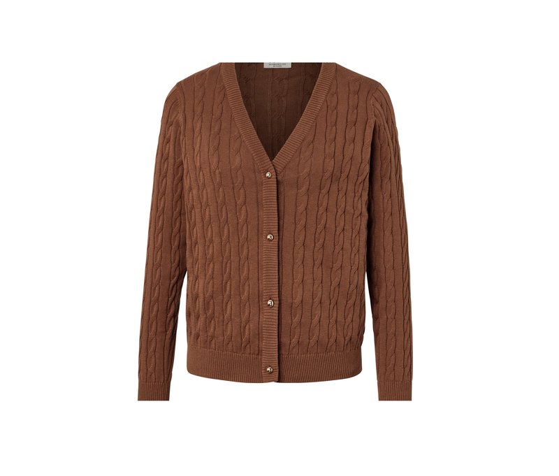 Tchibo - Feinstrickcardigan mit Zopfmuster - Damen - Gr. L - cognac