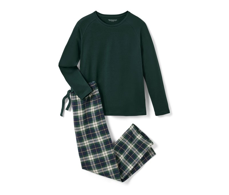 Tchibo - Kinder-Flanell-Pyjama - Herren - Gr. 158/164 - weiß/kariert