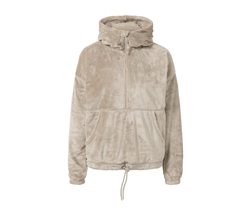 Tchibo - Teddyplüsch-Half-Zip-Pullover - Damen - Gr. L - grau-beige