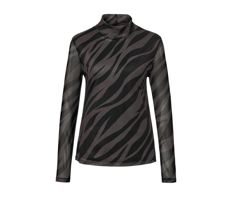 Tchibo - Bedrucktes Mesh-Rollkragenshirt - Damen - Gr. S - schwarz/print