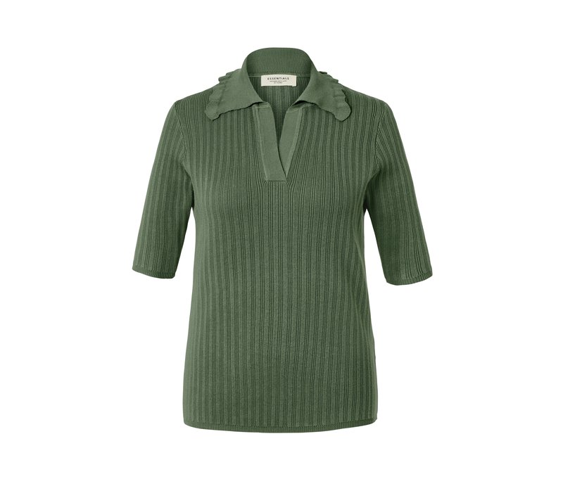 Tchibo - Gerippter Kurzarm-Pullover - Damen - Gr. L - grün